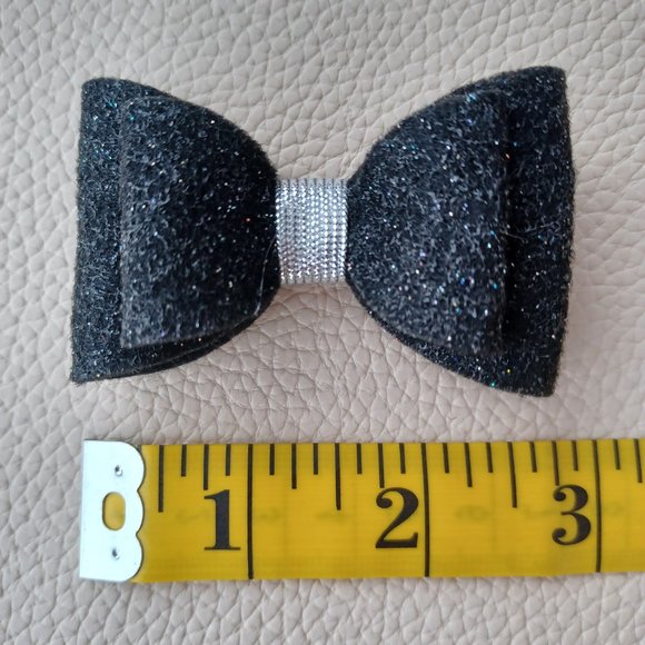 Hair bows for girls, glitter felt, 2 sets black and gold, black and silver 2.75 - Picture 4 of 4